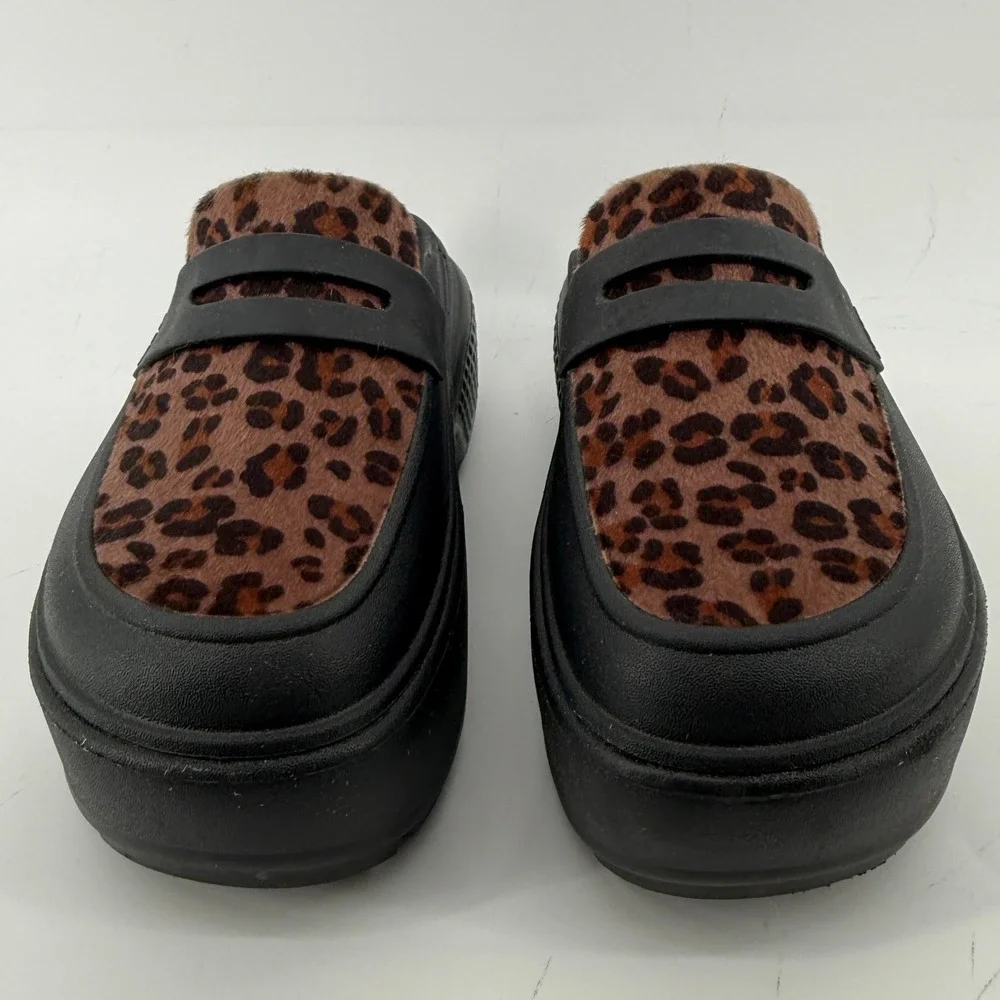 Crocs Stomp Leopard Loafer Clog Black Women 9 Platform Chunky Y2K Slip On Funky